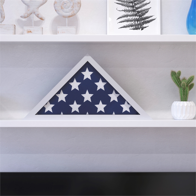 Pemberly Row Solid Wood White Display Case for 9.5 x 5 Veterans Flag