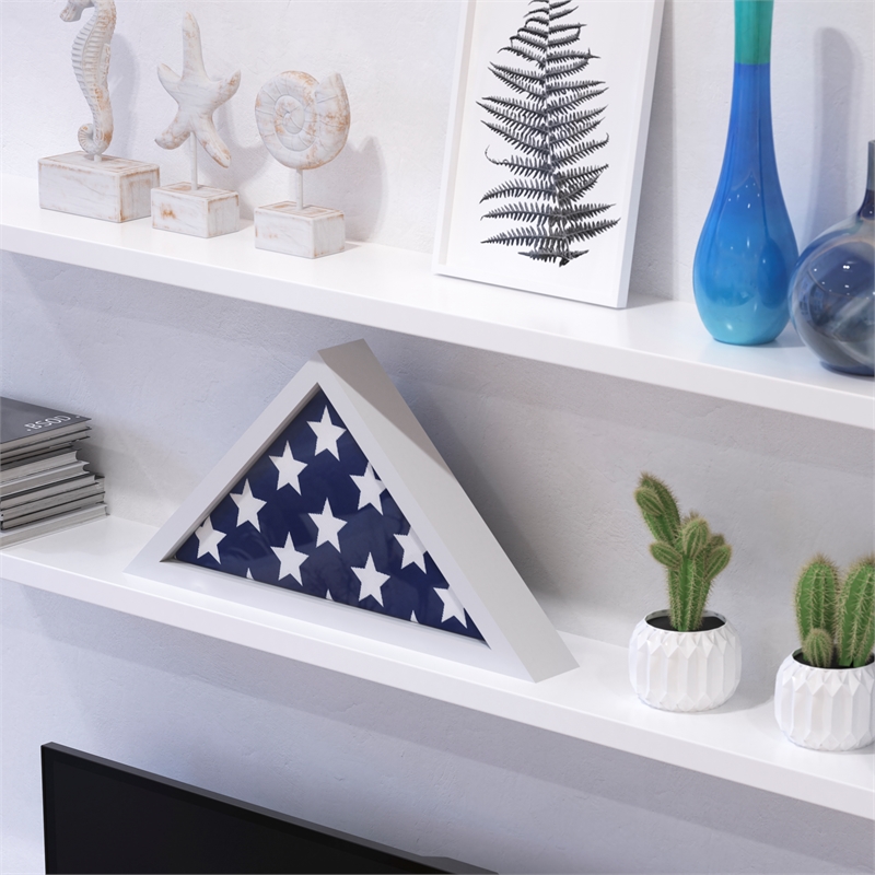 Pemberly Row Solid Wood White Display Case for 9.5 x 5 Veterans Flag