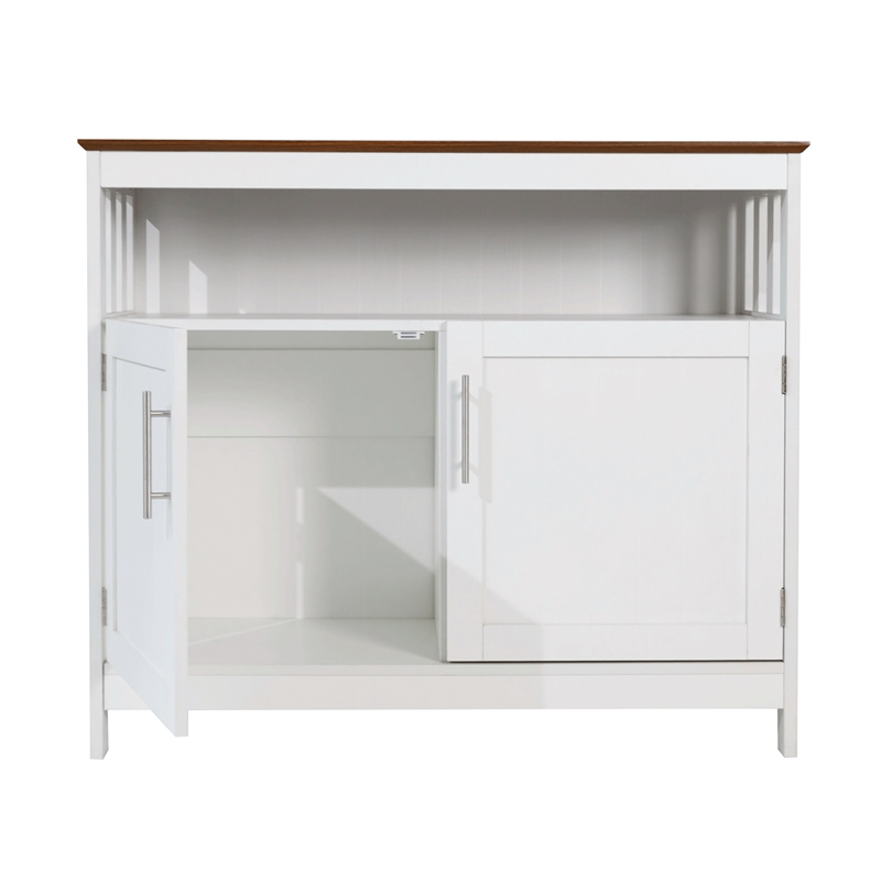 Pemberly Row Classic Sideboard and Buffet Cabinet with Storage in White/Walnut