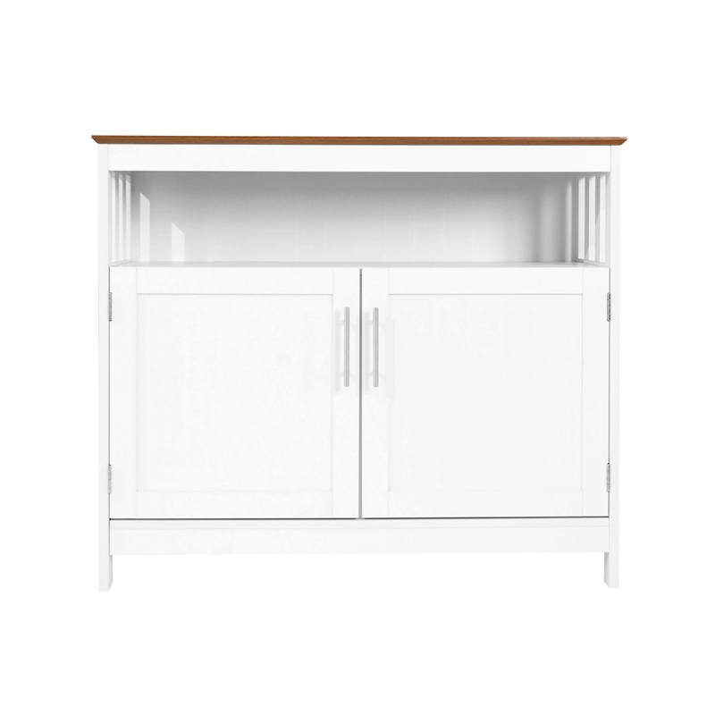 Pemberly Row Classic Sideboard and Buffet Cabinet with Storage in White/Walnut