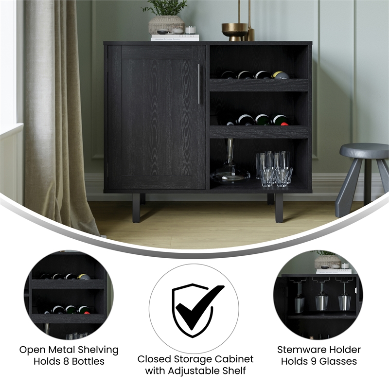 Pemberly Row Classic Sideboard and Bar Cabinet with Storage in Black