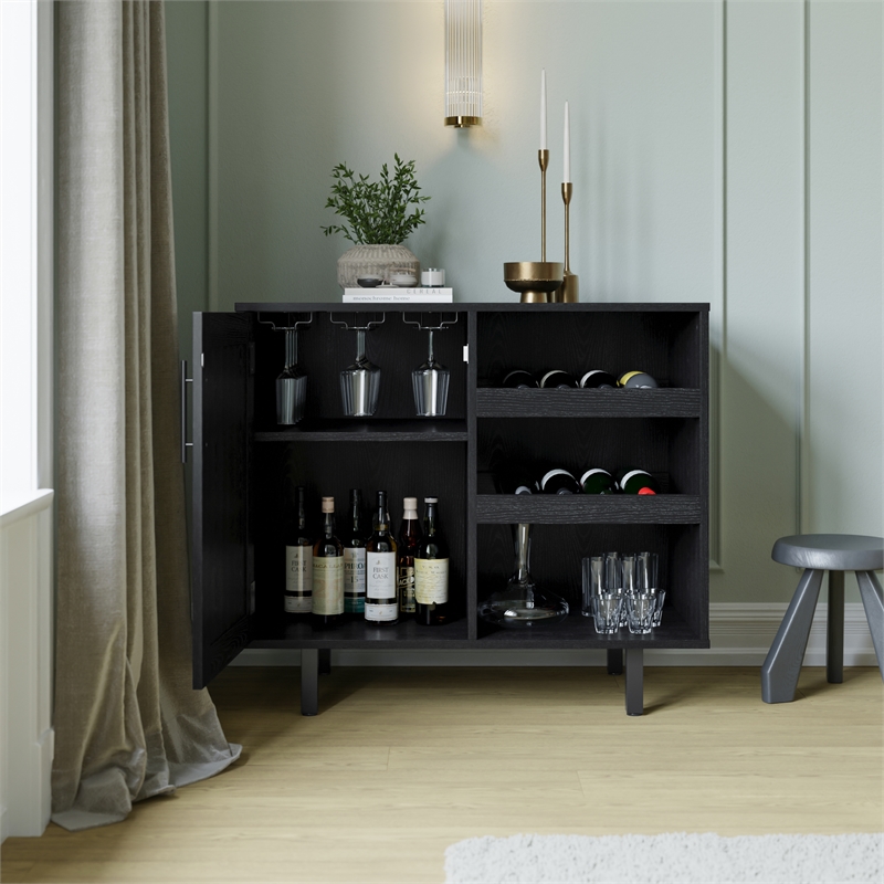 Pemberly Row Classic Sideboard and Bar Cabinet with Storage in Black