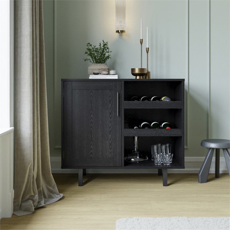 Pemberly Row Classic Sideboard and Bar Cabinet with Storage in Black
