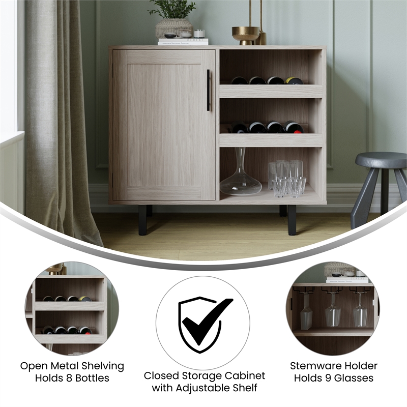 Pemberly Row Classic Sideboard and Bar Cabinet with Storage in Gray