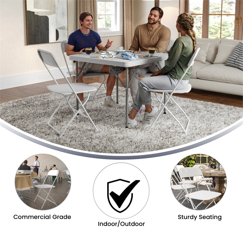 Pemberly Row Wide and Tall White Plastic Folding Chairs 4 Pack