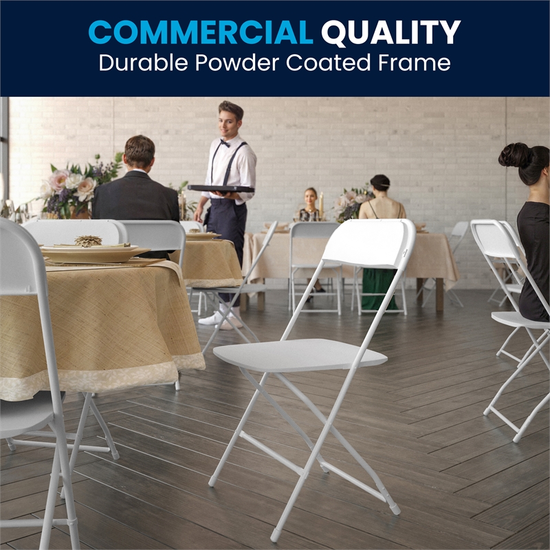 Pemberly Row Wide and Tall White Plastic Folding Chairs 4 Pack