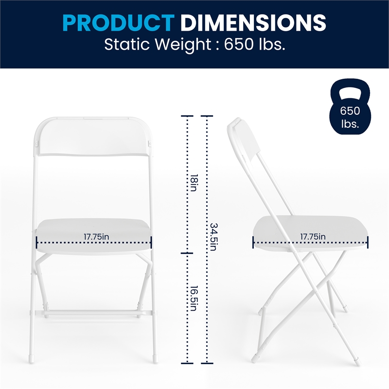 Pemberly Row Wide and Tall White Plastic Folding Chairs 4 Pack