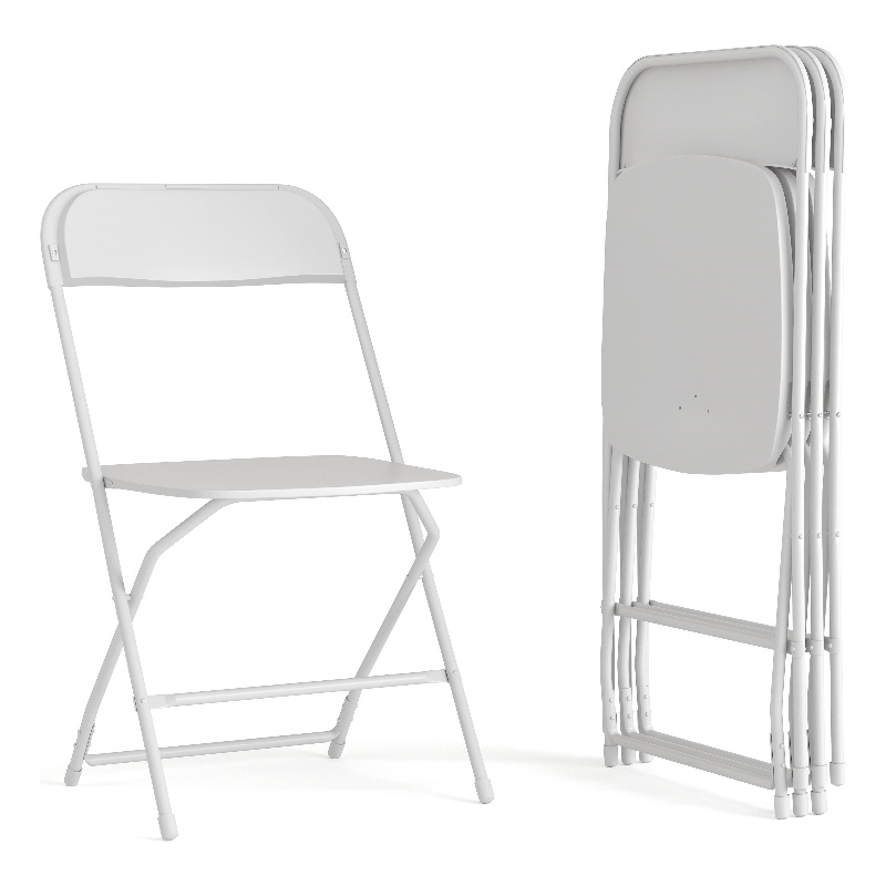 Pemberly Row Wide and Tall White Plastic Folding Chairs 4 Pack