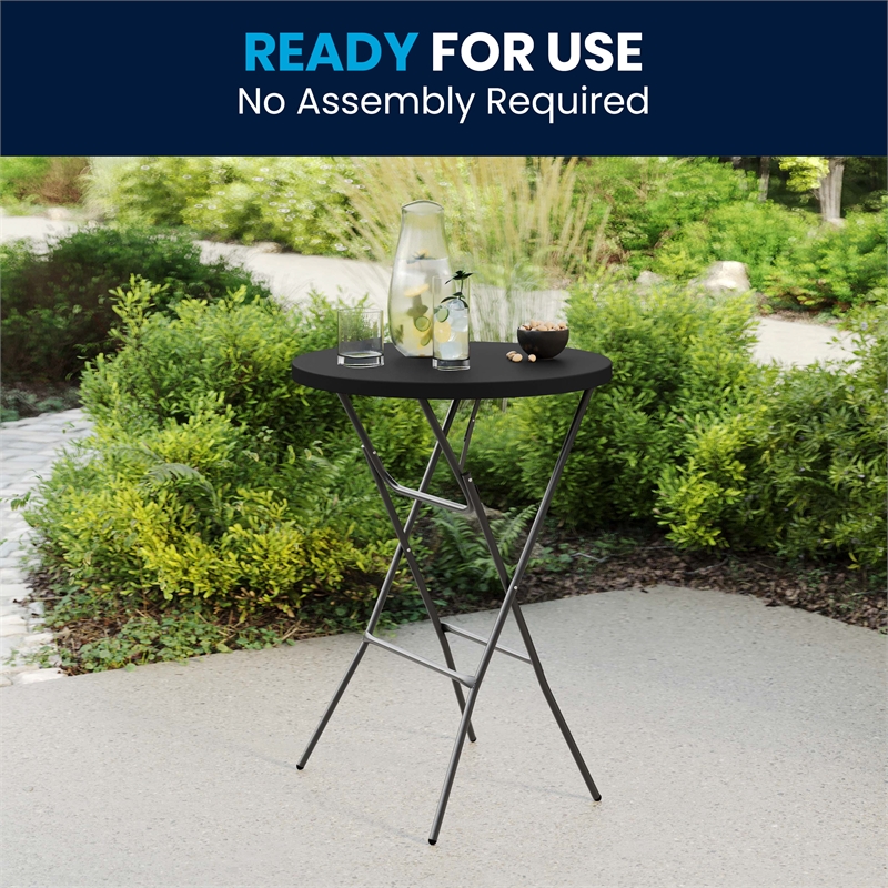 Pemberly Row 2.6 Foot Round Plastic Bar Height Folding Event Table in Black