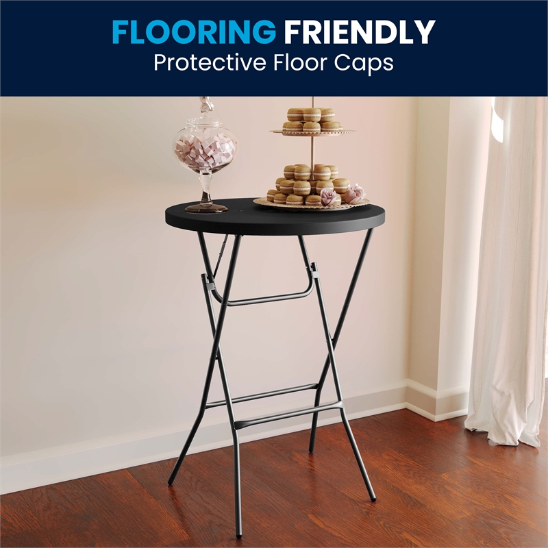 Pemberly Row 2.6 Foot Round Plastic Bar Height Folding Event Table in Black