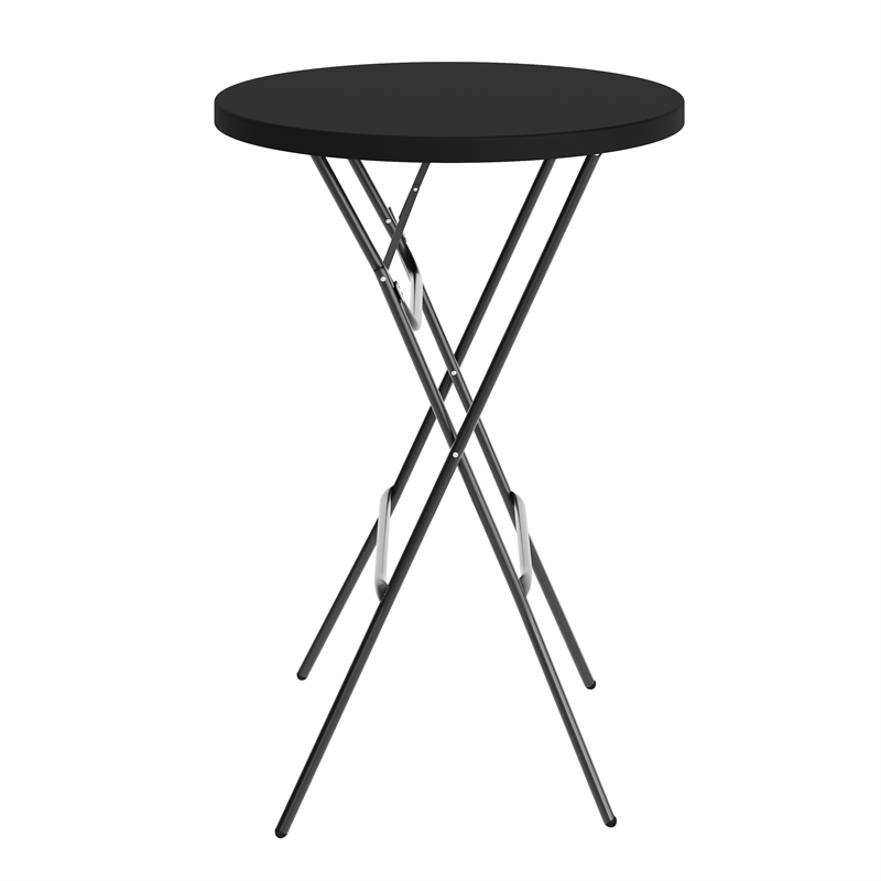 Pemberly Row 2.6 Foot Round Plastic Bar Height Folding Event Table in Black