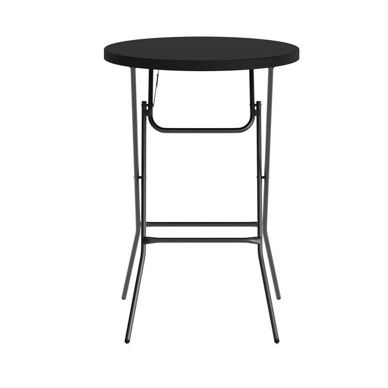 Pemberly Row 2.6 Foot Round Plastic Bar Height Folding Event Table in Black