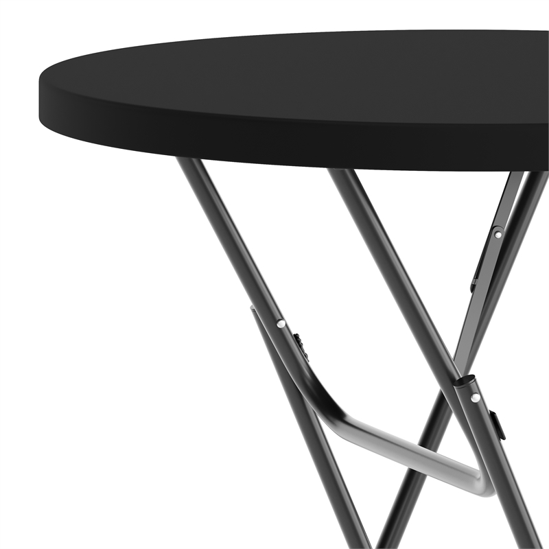 Pemberly Row 2.6 Foot Round Plastic Bar Height Folding Event Table in Black