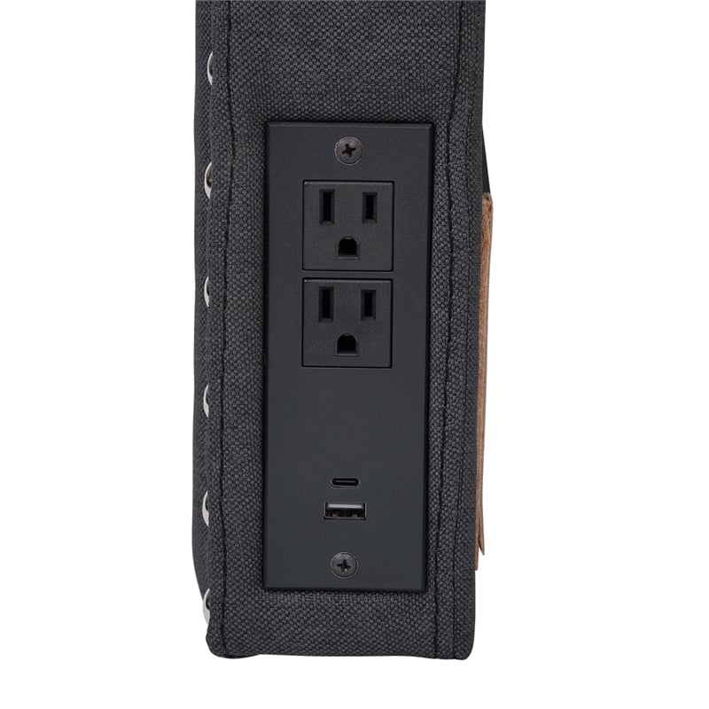 Pemberly Row Contoured Twin Headboard with 2 Power Outlets and USB Ports in Gray