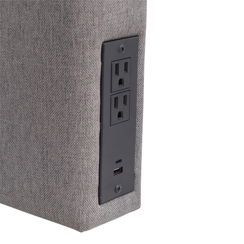 Pemberly Row Upholstered Twin Headboard with 2 Power Outlets & USB Ports in Gray