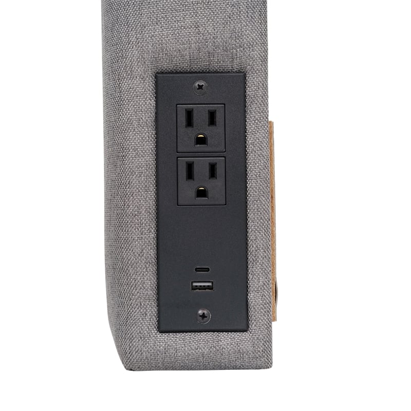 Pemberly Row Upholstered Twin Headboard with 2 Power Outlets & USB Ports in Gray