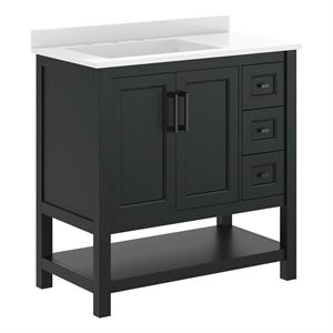 Pemberly Row 36&quot Bathroom Vanity with Sink Storage and Drawers in Black
