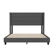 Pemberly Row Queen Upholstered Platform Bed with Wingback Headboard in Charcoal