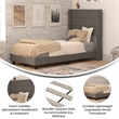 Pemberly Row Twin Upholstered Platform Bed with Wingback Headboard in Charcoal