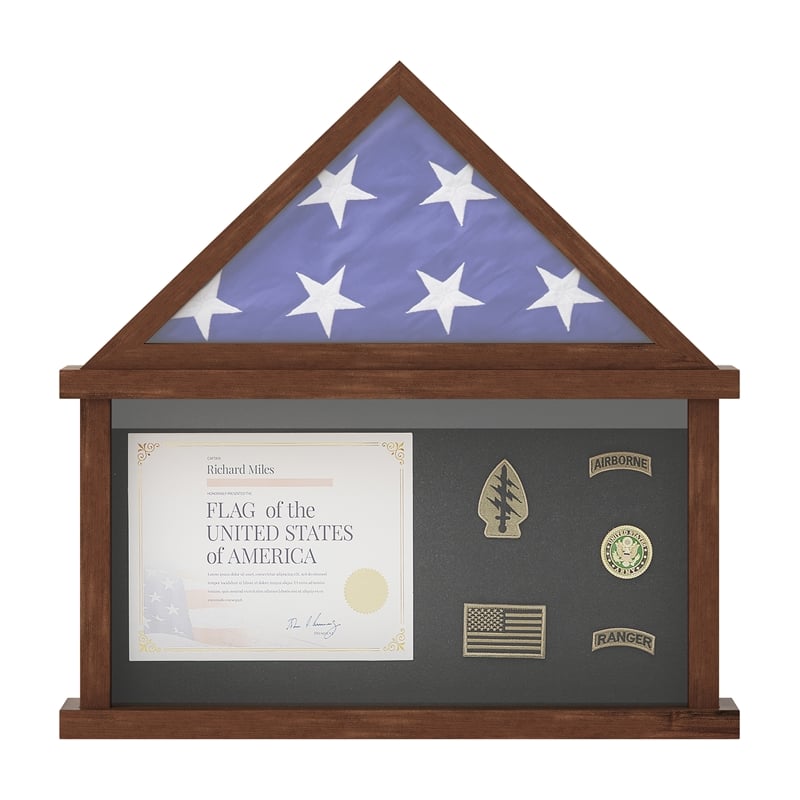 Pemberly Row Glass Front Flag Display Case with Certificate Holder for 9x5 Flag