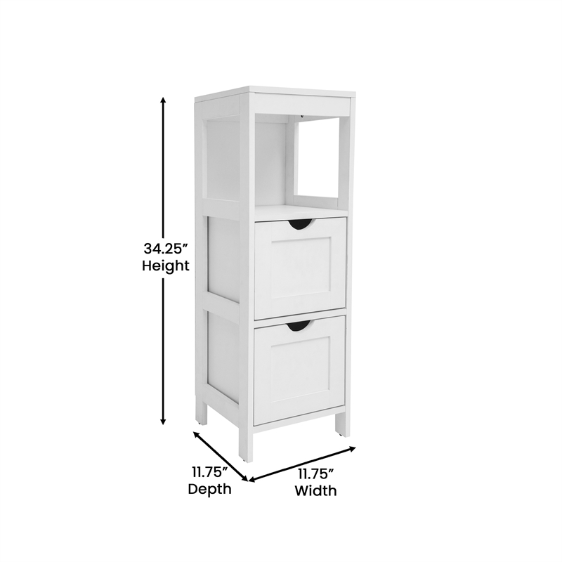 Pemberly Row Bathroom Storage Organizer with 2 Drawers & Shelf in White