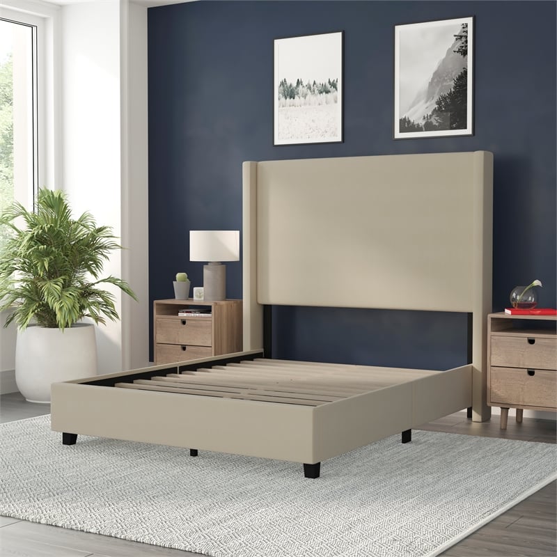 Pemberly Row Full Upholstered Platform Bed with Channel Stitched Headboard