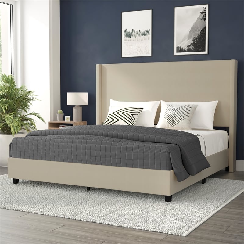 Pemberly Row King Upholstered Platform Bed with Channel Stitched Headboard