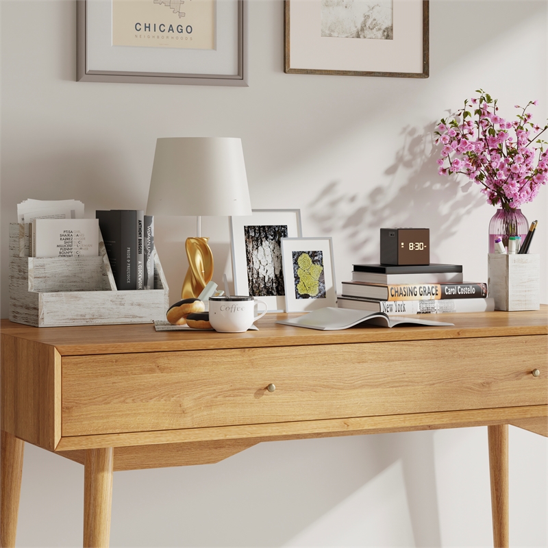 Pemberly Row Whitewashed 3 Piece Desktop Organization Set for Tables or Vanity