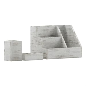 Pemberly Row Whitewashed 3 Piece Desktop Organization Set for Tables or Vanity