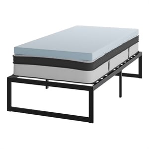 Pemberly Row 14&quot Twin Bed Frame with 12&quot Mattress and 3&quot Memory Foam Topper