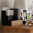 Pemberly Row Metal & Rustic Wood 3 Pc Desktop or Vanity Organizer Set in Black