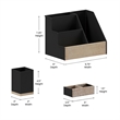 Pemberly Row Metal & Rustic Wood 3 Pc Desktop or Vanity Organizer Set in Black