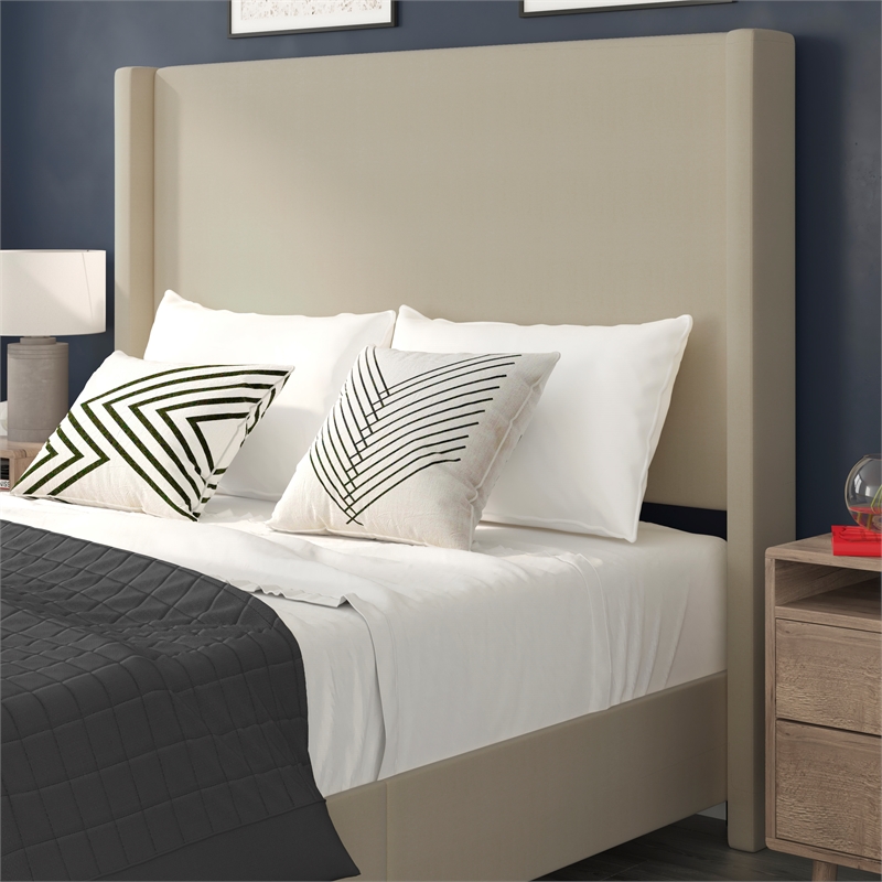 Pemberly Row Queen Upholstered Platform Bed with Channel Stitched Headboard