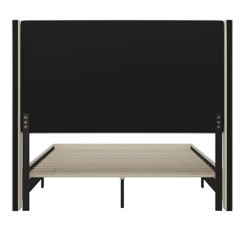 Pemberly Row Queen Upholstered Platform Bed with Channel Stitched Headboard