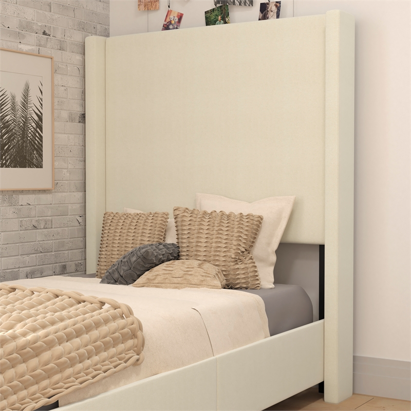 Pemberly Row Twin Upholstered Platform Bed with Channel Stitched Headboard