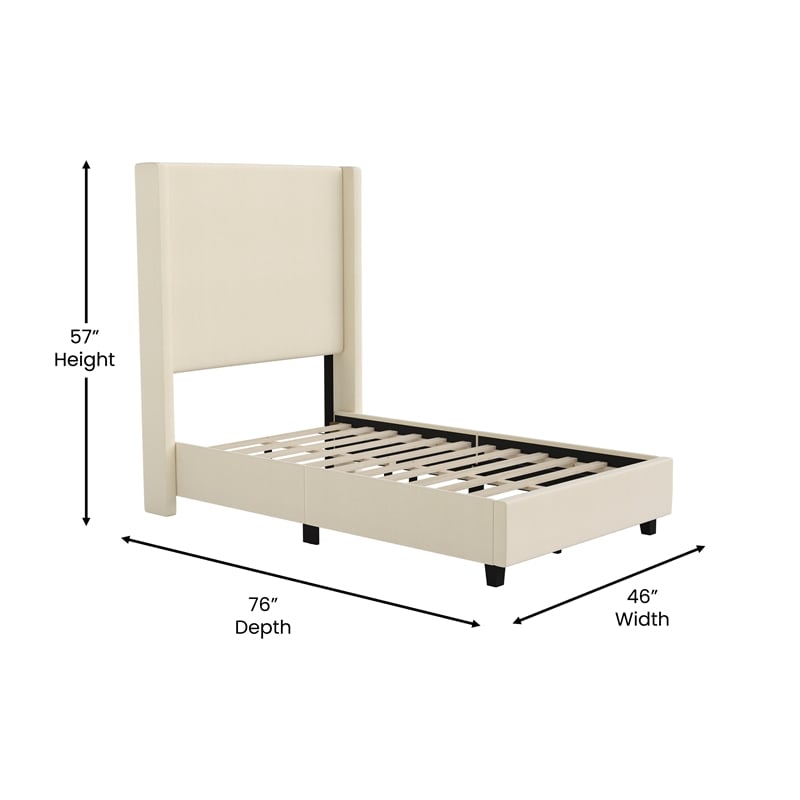 Pemberly Row Twin Upholstered Platform Bed with Channel Stitched Headboard