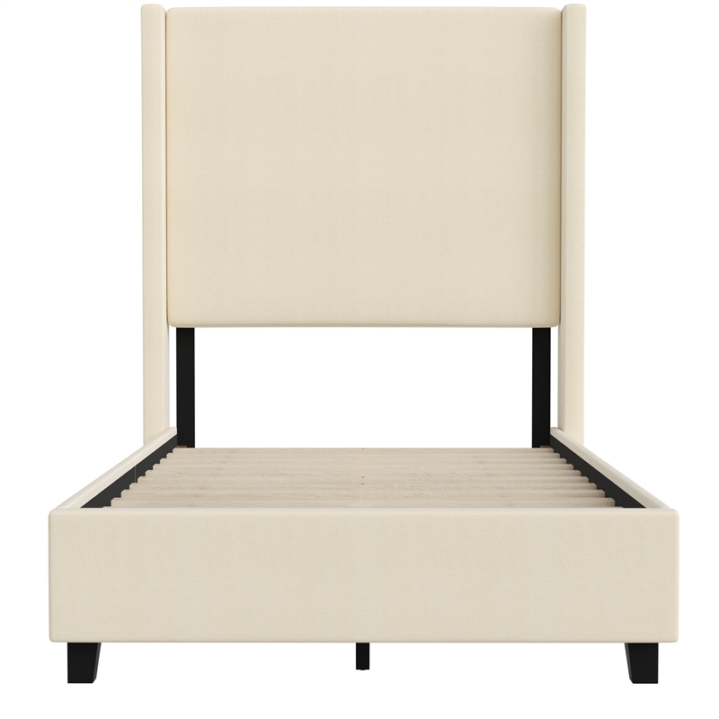 Pemberly Row Twin Upholstered Platform Bed with Channel Stitched Headboard