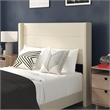 Pemberly Row Full Upholstered Platform Bed with Wingback Headboard in Beige