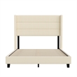 Pemberly Row Full Upholstered Platform Bed with Wingback Headboard in Beige