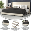 Pemberly Row King Upholstered Platform Bed with Wingback Headboard in Beige