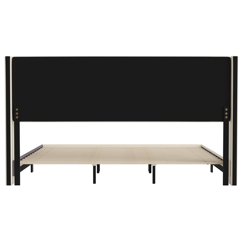 Pemberly Row King Upholstered Platform Bed with Wingback Headboard in Beige