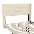 Pemberly Row Queen Upholstered Platform Bed with Wingback Headboard in Beige