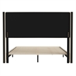 Pemberly Row Queen Upholstered Platform Bed with Wingback Headboard in Beige