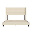 Pemberly Row Queen Upholstered Platform Bed with Wingback Headboard in Beige
