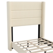Pemberly Row Twin Upholstered Platform Bed with Wingback Headboard in Beige