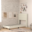 Pemberly Row Twin Upholstered Platform Bed with Wingback Headboard in Beige