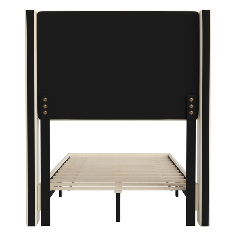 Pemberly Row Twin Upholstered Platform Bed with Wingback Headboard in Beige