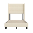 Pemberly Row Twin Upholstered Platform Bed with Wingback Headboard in Beige