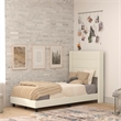 Pemberly Row Twin Upholstered Platform Bed with Wingback Headboard in Beige