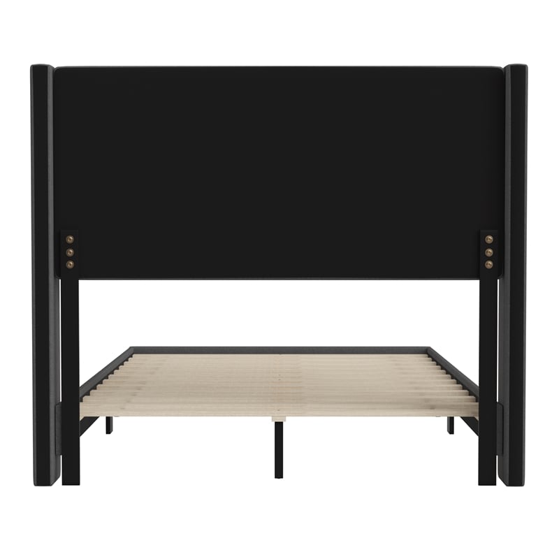 Pemberly Row Full Upholstered Platform Bed with Wingback Headboard in Charcoal